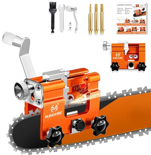 OMCCHK Portable Chainsaw Sharpener Jig with Guide, Mini Chainsaw Blade Sharpener with 3 Sharpening Burr, Hand- Crank Chainsaw Sharpening Kit for 4 - 22 Inches Electric Chain Saw