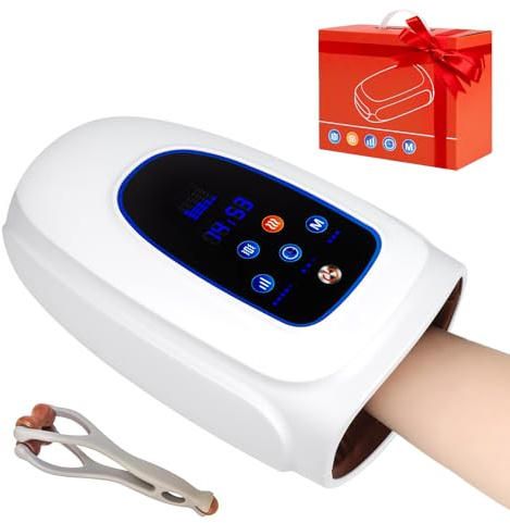 Elektrische Handmassagegeräte, Kabelloses Massagegerät mit Wärme & Rollknetmassage, 3 Massage-Modi, Tragbares Touchscreen-Handmassagegerät für Arthritis und Karpaltunnel (Weiß)