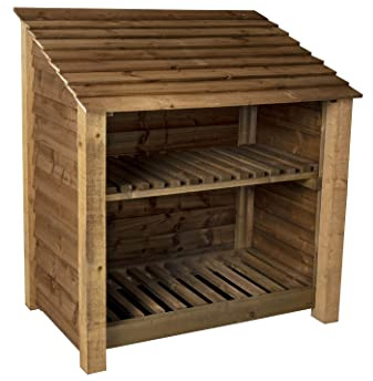 Arbor Garden Solutions wooden log store 4ft, firewood storage (W-119cm, H-126cm, D-88cm), brown finish (With kindling shelf)