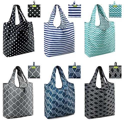 BeeGreen Grocery Bags | Reusable Gift Bags, Large Tote for Women & Foldable Beach Bag - 6 Pack Reusable Bag With Handles | Collapsible Cute Cloth Storage for Market, Holiday & Shopping | Washable​