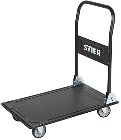 STIER Plattformwagen, Klappbar, Tragkraft 150 kg, Ladefläche 735 x 470 mm, Transporthilfe mit Lenkrollen, Rollwagen mit Antirutsch Beschichtung, stabil und sicher