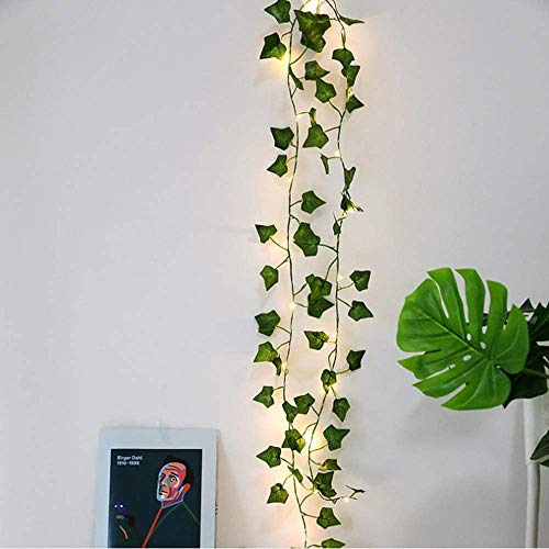 Efeu-Lichterkette – 2 m 20 Efeu-Girlande, LED-Lichterkette, Blatt-Lichterkette, Girlande, künstliche grüne Blätter, Party, Hochzeit, Garten, Dekoration, Zimmer, Innen