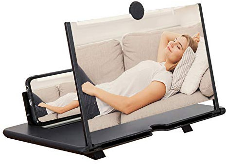 STEBRUAM 14 Lente di Ingrandimento, 3D HD Schermo del Telefono, Ingrandimento per Telefono Cellulare con Supporto Pieghevole, Video Amplificatore per Tutti Smartphone (Nero)