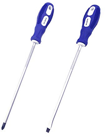 BQKKWIN Slotted and Phillips Screwdriver, 8 Long Cross-head & Flat Blade （PH2）, 2 Packs Magnetic Screwdriver with Rubber Handle (8 inch)