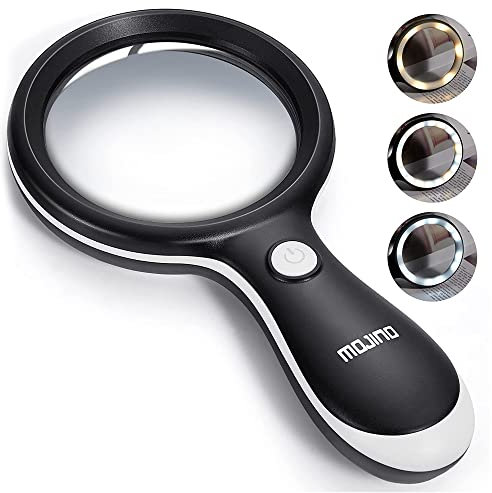 MOJINO Lupe mit Licht, Beleuchtete 10Fach Vergrößerung mit 18 Led Licht, Kleine 10X Handlupe für Senioren, Senioren Lesen, Inspektion, Münzen, Juwelier, Bücher (Schwarz)