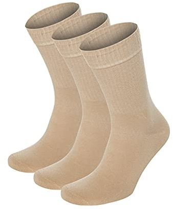 Herr & dam bambu diabetiker crewstrumpor, 3-pack, lös passform, bred, stretchig, sömlös tå, UK storlek 4-7 & 7-11, Capappuccino, 41-45 EU