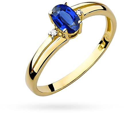 MARKO Verlobungsring aus Gelbgold für Damen mit 0,70 Karat Saphir und 0,03 Karat Diamanten Ring 14 Karat Gold (585) | Goldring mit Box | Goldring für Frauen (Saphir, 56 (17.8))