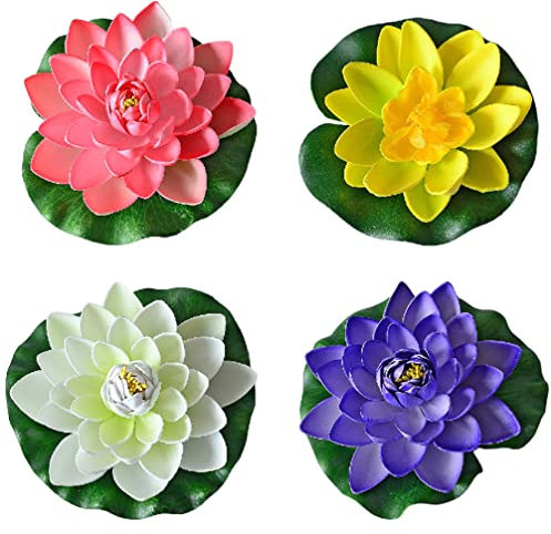 HEMOTON 4 Stück Simulation Seerosendekoration Künstlich Schwebender Lotos Decoraciones para Sala De Casa Schwimmender Kunststoff Gartenteich Schwimmende Lilienblume Blumen Plastik Anlage