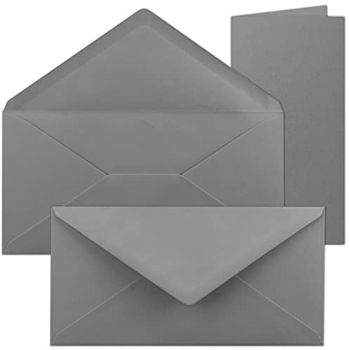 50x Faltkarten-Set mit Briefumschlägen in Graphit (Grau) DIN Lang - Nassklebung - 21 x 10,5 cm - FarbenFroh by GUSTAV NEUSER