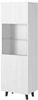 BIM Furniture Glasvitrine Pafos 60 cm Regale, Schrank, Möbelseite, Vitrine, Bücherregal (Weiß Matt)