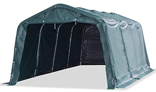 Tidyard Weidezelt Garagenzelt Carport Unterstand Lagerzelt Zeltgarage Zelt Weidehütte Weideunterstand Pferdestallüberdachung Offenstall, PVC 550 g/m² 3,3×6,4 m Dunkelgrün