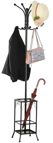Yaheetech Perchero de Pie para Ropa Perchero Entrada Recibidor con 8 Ganchos Perchero Metálico Colgar para Pasillo, Sala de Estar 175 cm de Alto