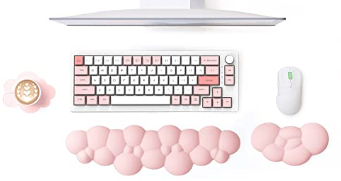 MAMBASNAKE Cloud-Handgelenkauflage, Tastatur- und Maus-Set mit Untersetzer, Memory-Schaum, ergonomisches Handgelenkkissen, Stützpolster mit rutschfester Unterseite, Schmerzlinderung beim Tippen – Rosa