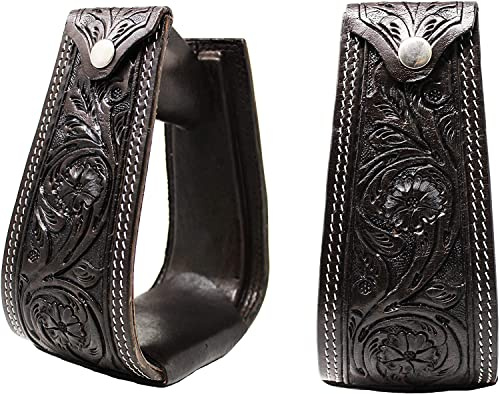 Western Sella Staffe Rivestite In Pelle Oversize Handmade Floreale Tooled Coppia Set ME-WSS-014