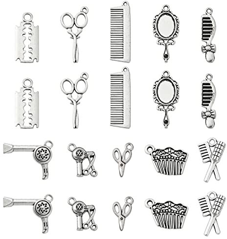KitBeads 100 Stück Barbier Charms gemischte Stile Kamm Schere Charms Vintage Haartrockner Haar Kommode Charms für Schmuckherstellung Armbänder Bulk