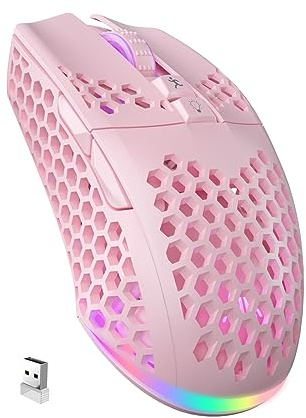 SOLAKAKA SM600 Pink Wireless Gaming Mouse with Honeycomb Shell, Side Buttons,Tri-Modes(BT5.1+BT5.1+2.4GHz) Lightweight RGB Wireless Mouse for PC/Tablet/Desktop/Office/Games