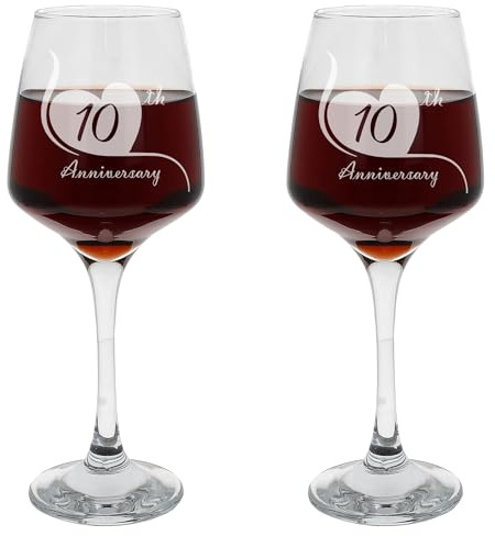 Always Looking Good Juego de 2 copas de vino grabadas para el décimo aniversario de boda, copas de vino grandes grabadas de 400 ml