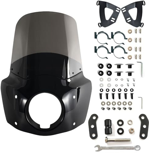 FATECIM Motorcycle 5.75 Headlight Fairing with 15 Smoke Windshield Windscreen & 48-58mm Mounting Kit Headlight Extension Block For Harley Low Rider S FXLRS 2020 2021 2022 2023