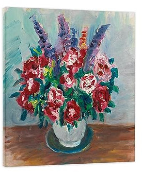 LXURY Leinwand Bilder-Rosen und Rittersporn-Berühmte Bild auf Leinwand-Leinwandbilder Reproduktion Fertig zum Aufhängen-Kunstdruck Wandbilder Wohnzimmer Wanddekoration 60x72cm Gerahmt