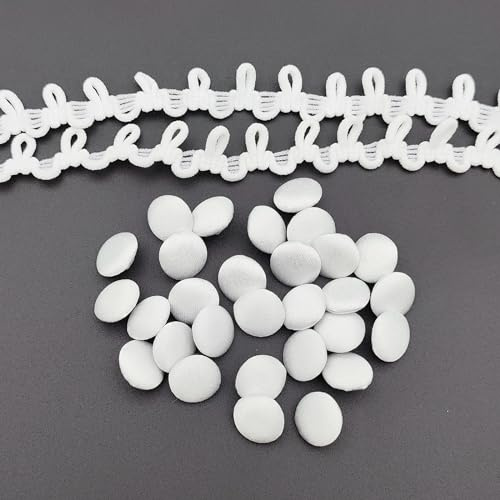 Carytalee 30-teiliges Set, 1,27 cm (1/2 Zoll), weißer Satin-Stoff-Knöpfe mit Schaft und Knopfloch, für Hochzeit, Brautkleid und DIY, Nähen, Kleidung, Kleid, Handarbeit, Handwerk