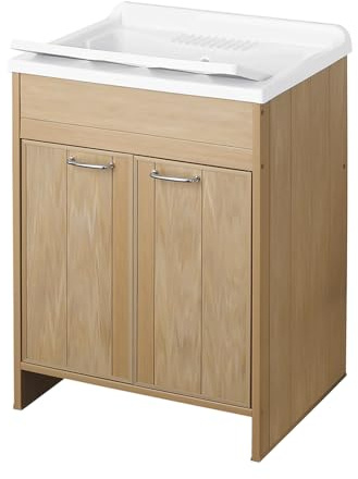 Liberoshopping Mobile lavatoio in Pvc a 2 ante con vasca in resina 60x50 cm (Rovere Naturale)