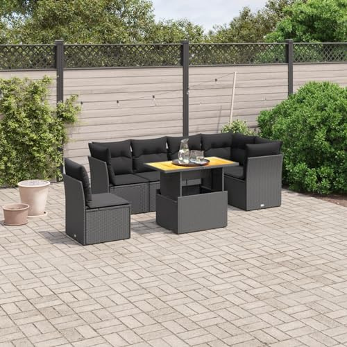Festnight Gartenlounge Set mit Tisch Höhenverstellbarer, Gartenmöbel Set, Rattan Balkonlounge Set, Terrassensofa Rattan, Balkonmöbel Set, Loungemöbel Polyrattan,Schwarz 7-tlg-Type-216