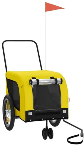vidaXL Remolque Bicicleta Mascotas Hierro Tela Oxford Amarillo Negro