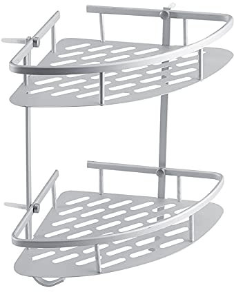 Portaoggetti Per Doccia Ad Angolo, Organizzatore Per Doccia da Bagno, Organizzatore Per Doccia in Alluminio Mensola Per Doccia Ad Angolo, Mensola Per Doccia a Doppio Livello Scaffale Per Bagno Ad Ango