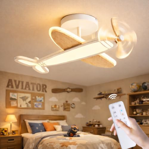 Epochglo Deckenlampe Kinderzimmer LED 53cm, Flugzeug Lampe mit Fernbedienung, Dimmbar 3000–6500K, Nachtlicht & Timer, Kreative Deckenleuchte Babyzimmer Jungen Mädchen