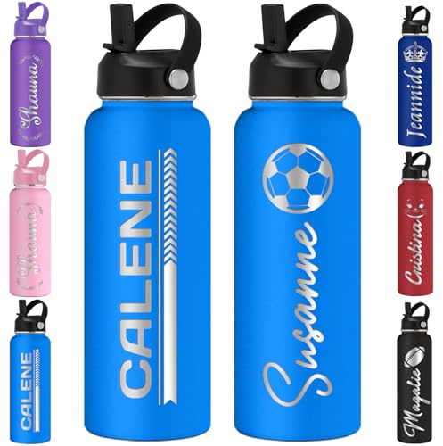 Personalisierte Trinkflasche Kinder Individuelle Wasserflasche Personalisierbar mit Namen, Edelstahl, isolierte Flaschen, Strohhalm-Deckel, graviert, 354 ml, 532 ml, 700 ml, 950 ml, 1150 ml