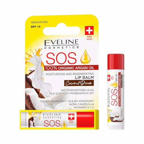 Eveline Cosmetics Eveline SOS Coconut Dream Lippenbalsam mit Arganöl & Kokosnussöl, SPF 10 Schutz - Intensive Feuchtigkeit & Reparatur