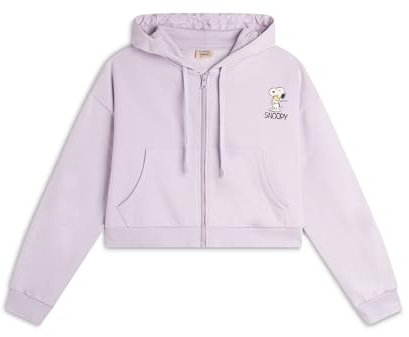 FREDDY - Felpa Corta Oversize con Zip E Cappuccio E Stampa Snoopy, Donna, Lilla, Small