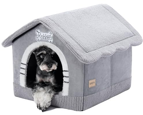 Jiupety Hundhus för inomhusbruk med ram, stor hundgrotta säng, isolerad mysig, lämplig för 6,8-13,6 kg, stor (50 x 45 x 45 cm), grå