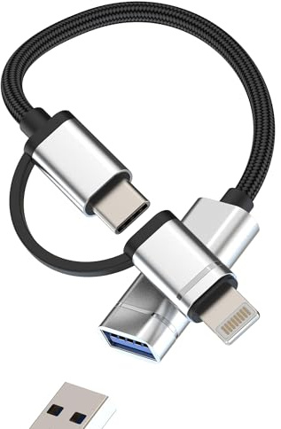USB Adapter (2 in 1) für Lightning USB C auf USB-A OTG 3.0 Kabel Stick für iPhone16 15 14 Kartenleser Adapter Macbook Anschluss Kamera Konverter Tablet Datenübertragung Android Splitter