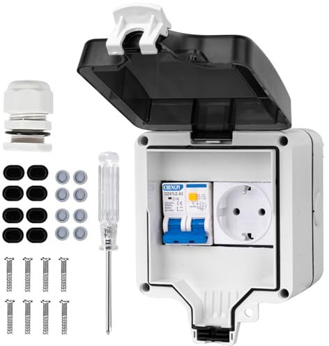 CHENGPI Scatola Elettrica impermeabile, Quadro Elettrico Esterno a montaggio superficiale con Protezione Dalle Perdite e Prese da 16A, Scatola di Distribuzione IP66|4 Moduli