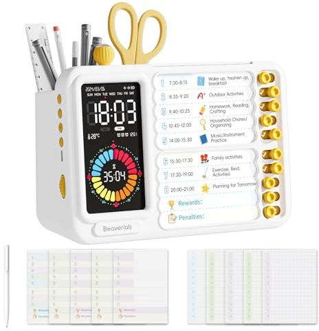 BEAVERLAB Wochenkalender für Kinder, visueller Timer und Wecker, ADHS-Checkliste für Aktivitäten und Kochen