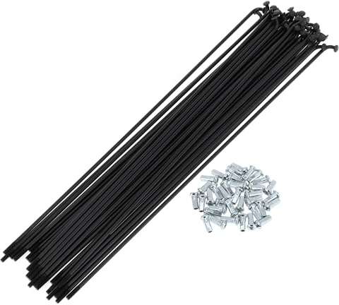 A ABSOPRO Radios para Bicicleta 12g, Radios para Rueda De Bicicleta, Acero Al Carbono, Negro, 36 Piezas