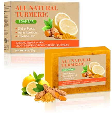 Kurkuma Seife, Kojic Acid Soap mit Curcuma und Lemonextrakt, Turmeric Soap Pigmentflecken Entferner Gesicht, Kurkuma Seife für Gesicht und Körper, Kernseife Natur gegen Dunkle Flecken & Akne Pickel
