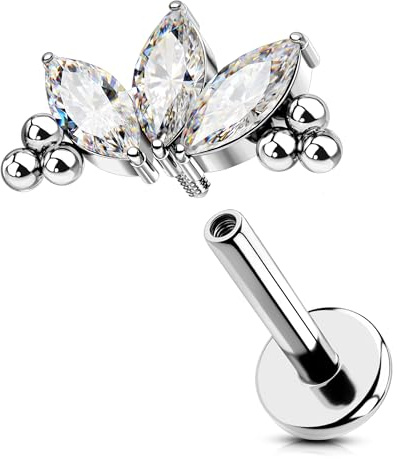 OUFER 16G Curved Conch Earring Innengewinde Titan G23 Helix Ohrringe Marquise CZ Knorpel Ohrpiercing für Damen 8 mm Flat Cartilage Lip Stud