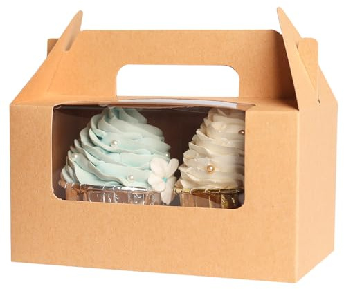 Gcardist Braun Cupcake Container Double Cupcake Stand Einweg 15 Double mit Fenster 16.5x9.2x8.9cm Cupcake Container(6.5x3.6x3.5)
