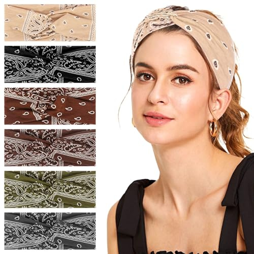 Hårband, dam, sommar, 6 stycken, brett hårband, huvuddukar, flera färger, blomtryck, hårband, kvinnor, bred, elastisk mjuk bandana för vardagen, sport, yoga