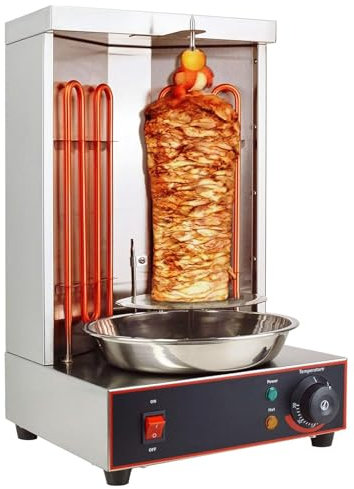 XHSMYXGS Máquina de Parrilla Shawarma, Capacidad de 13 Libras, máquina Shawarma de Pollo con 2 Tubos de Calentamiento, 122 ° F-572 ° F Horno asador giroscópico Vertical eléctrico (Barbecuestove)