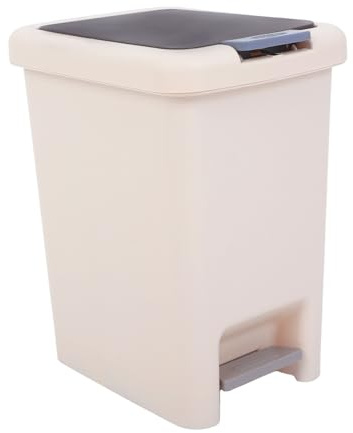 Alipis Papelera de Basura Rectangular de Plástico con Tapa y Pedal Beige Contenedor de Residuos para Baño Oficina Cocina y Dormitorio Diseño Elegante y Cierre Hermético para Control de