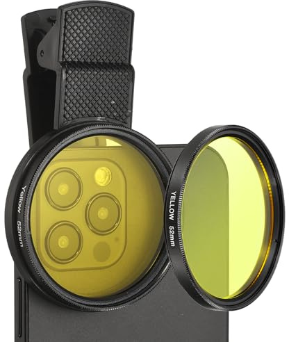 PATIKIL 52mm Objectif pour Appareil Photo De Telephone Jaune | Filtre A Clip Polariseur Circulaire Couleur Pleine Pour La Plupart Des Smartphones Et Appareils Photo DSLR