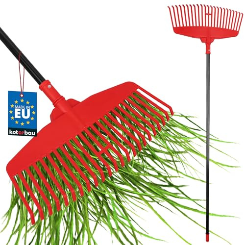 KOTARBAU® Rateau À Feuilles - Plastique - 48 cm - avec Manche en Aluminium - Extra-Click - Rateau Jardin - Ramasse Feuilles - Léger - Rouge & Noir - Ergonomique