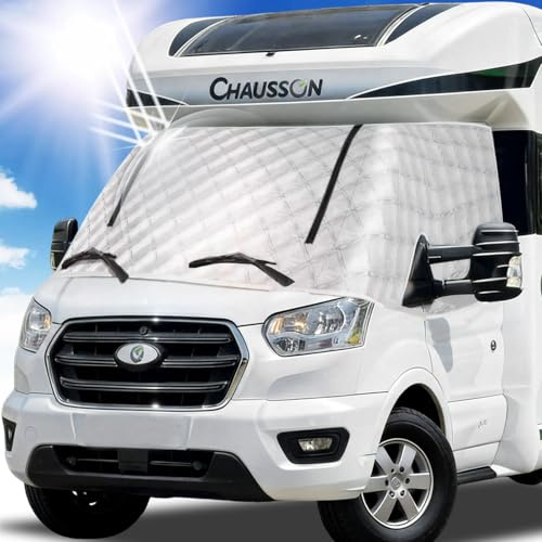 Hicover Tapis de fenêtre thermique argenté pour Ford Transit 2015-2025 MK8 & MK9 Tapis d'isolation extérieur pour camping-car Protection solaire Couverture de pare-brise Ford Transit Tapis thermique