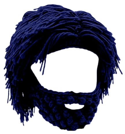 Generisch Warme Mütze Winter Lustige Mütze mit Bart, Mütze mit Zopfloch Cosplay Party für Männer Frauen Kind (Blue)
