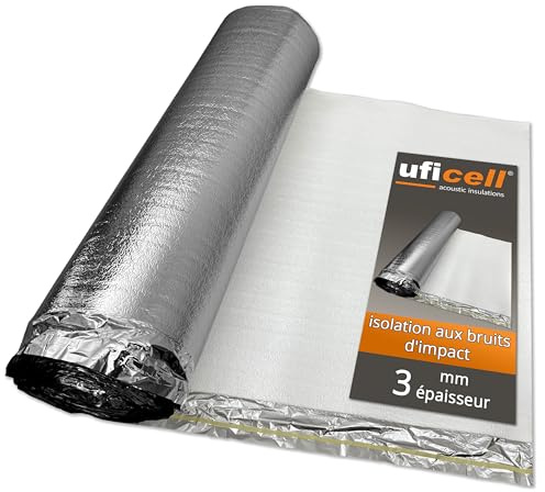 Sous-couche d'isolation acoustique aux chocs uficell® ALU Plus en mousse PE avec pare-vapeur en aluminium, idéale pour les sols stratifiés et parquetés, épaisseur : 3 mm (épaisseur 3 mm | 25 m²)