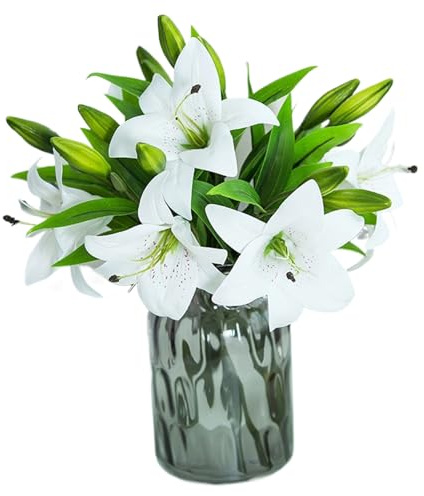 Hotainoys 9 Flores Artificiales de Lirio, 14.6 Pulgadas, Flores de Lirio de Pascua para Pascua, Lirios realistas, Primavera Blanca para Mesa de Boda, Centro de Mesa, decoración de Fiesta, Lirios
