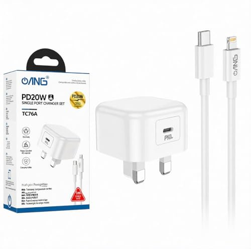 TC76A 20W USB-C Power Adapter with PD and USB-C to Lightning Cable White, Single Port Charger Set